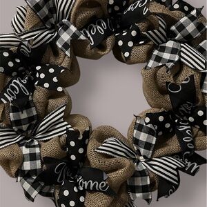 Chic Burlap and Black Ribbon Holiday Wreath